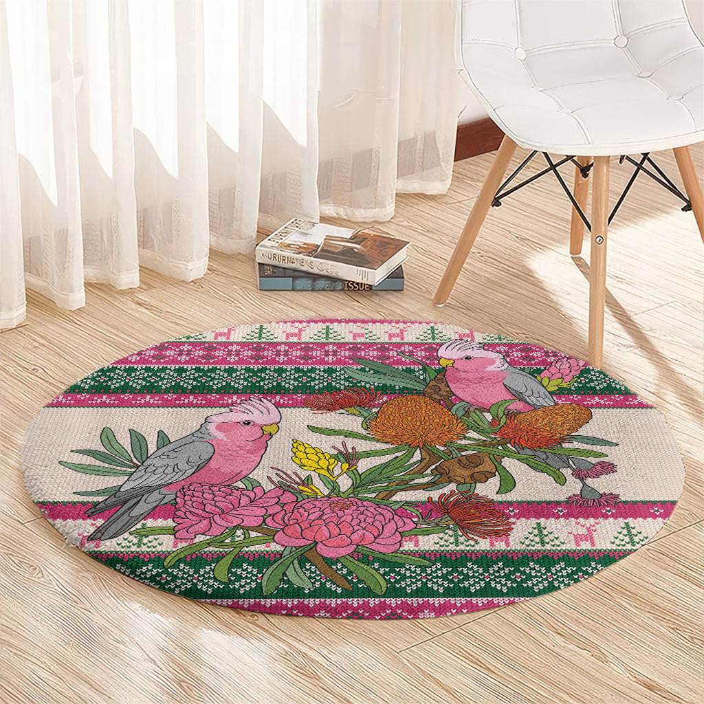 Aussie Galah Christmas Round Carpet Festive Knitted Pattern Inspired