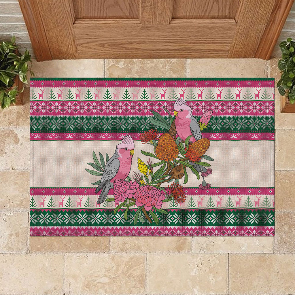 Aussie Galah Christmas Rubber Doormat Festive Knitted Pattern Inspired