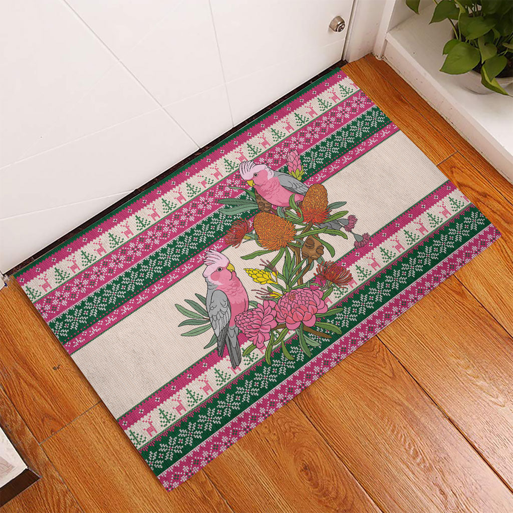 Aussie Galah Christmas Rubber Doormat Festive Knitted Pattern Inspired