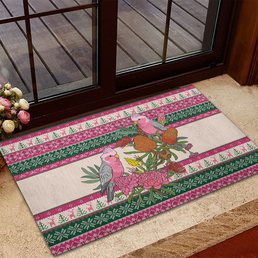 Aussie Galah Christmas Rubber Doormat Festive Knitted Pattern Inspired