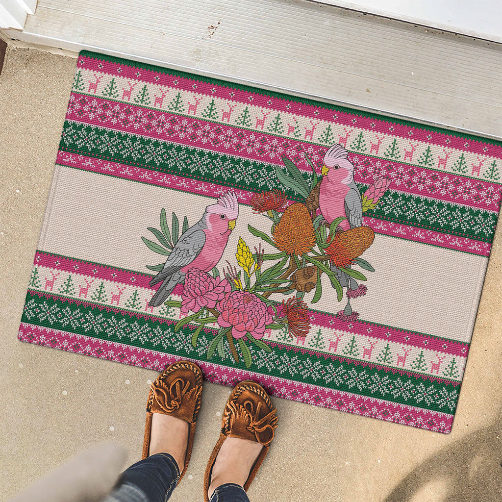 Aussie Galah Christmas Rubber Doormat Festive Knitted Pattern Inspired