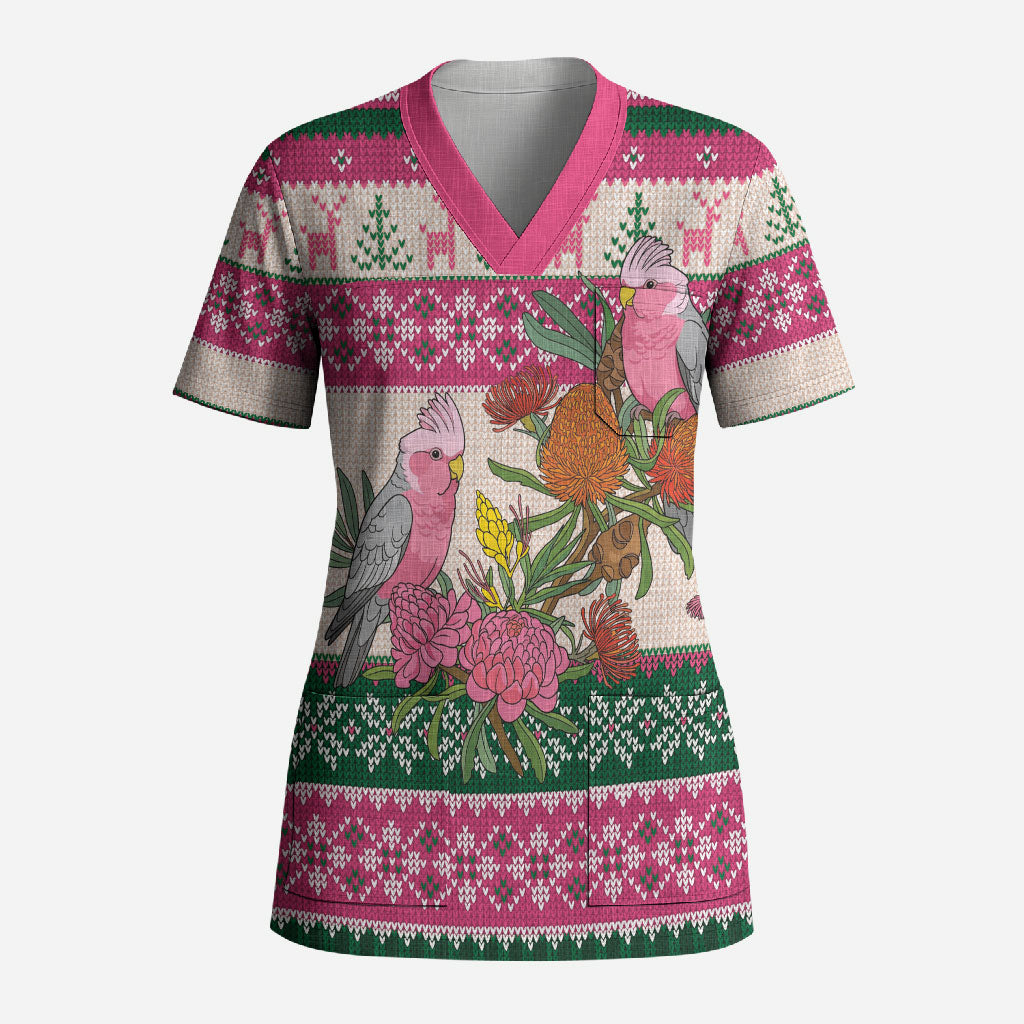 Aussie Galah Christmas Scrub Top Festive Knitted Pattern Inspired
