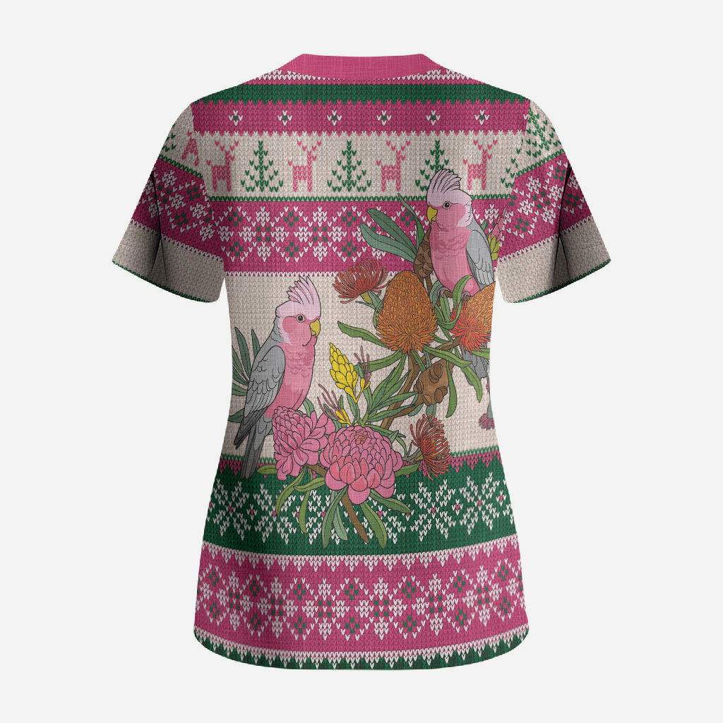 Aussie Galah Christmas Scrub Top Festive Knitted Pattern Inspired