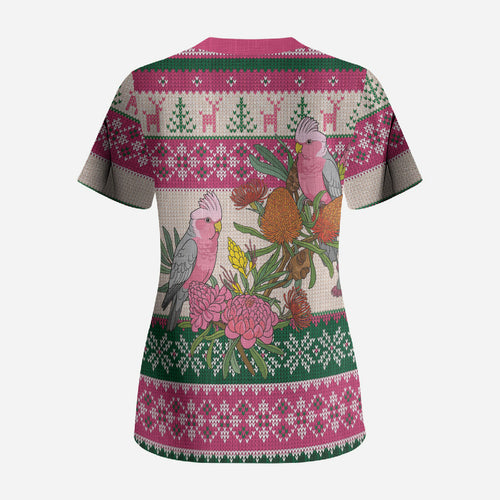 Aussie Galah Christmas Scrub Top Festive Knitted Pattern Inspired