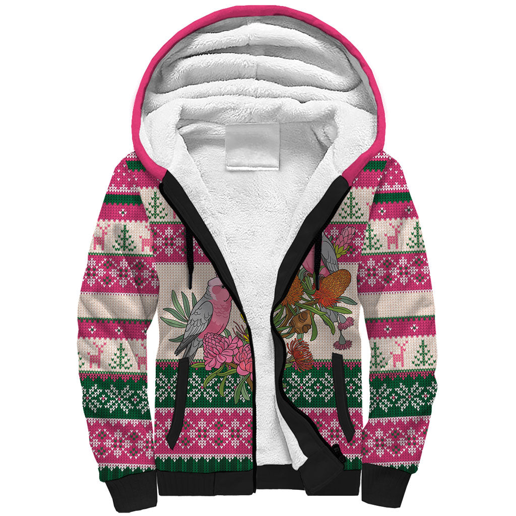 Aussie Galah Christmas Sherpa Hoodie Festive Knitted Pattern Inspired
