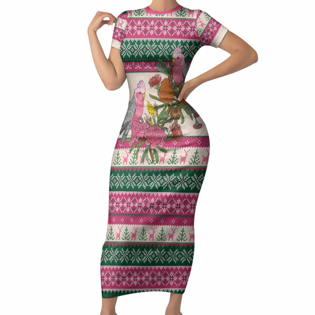 Aussie Galah Christmas Short Sleeve Bodycon Dress Festive Knitted Pattern Inspired