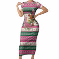 Aussie Galah Christmas Short Sleeve Bodycon Dress Festive Knitted Pattern Inspired