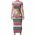 Aussie Galah Christmas Short Sleeve Bodycon Dress Festive Knitted Pattern Inspired
