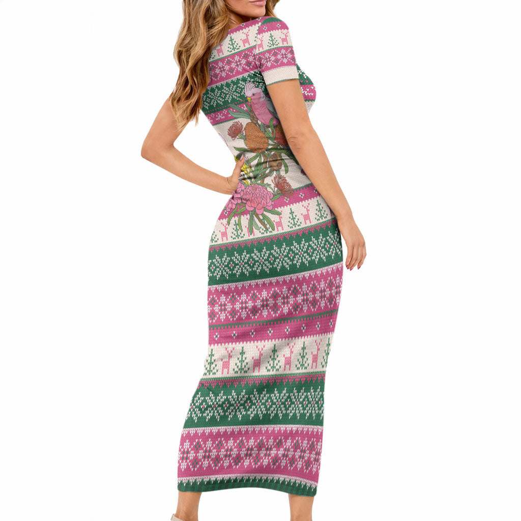Aussie Galah Christmas Short Sleeve Bodycon Dress Festive Knitted Pattern Inspired