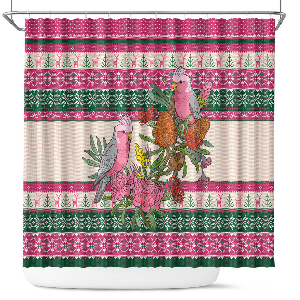 Aussie Galah Christmas Shower Curtain Festive Knitted Pattern Inspired