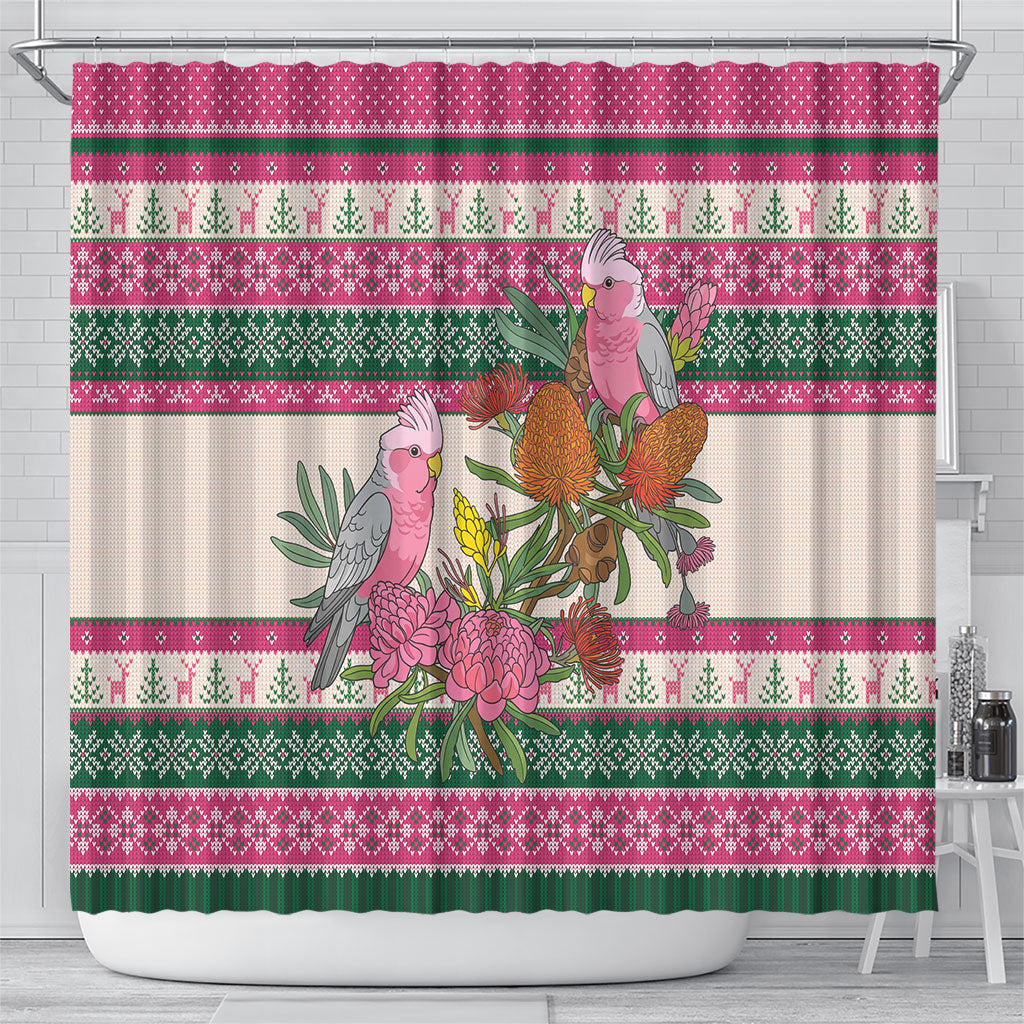 Aussie Galah Christmas Shower Curtain Festive Knitted Pattern Inspired