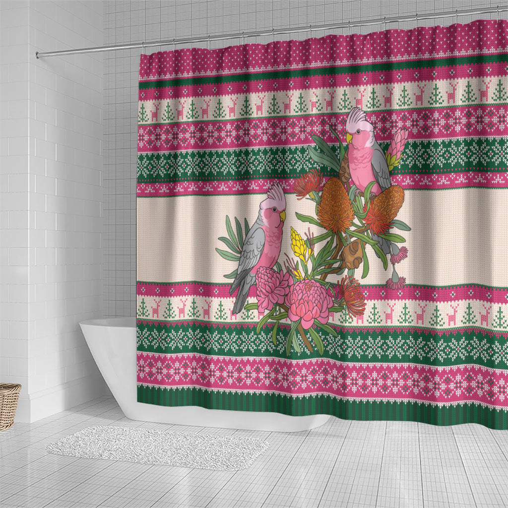 Aussie Galah Christmas Shower Curtain Festive Knitted Pattern Inspired