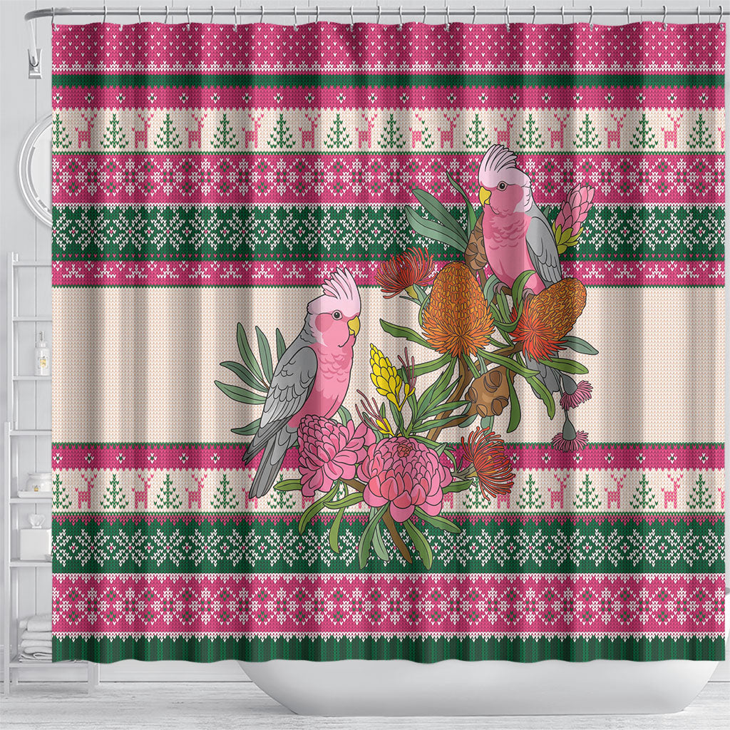 Aussie Galah Christmas Shower Curtain Festive Knitted Pattern Inspired