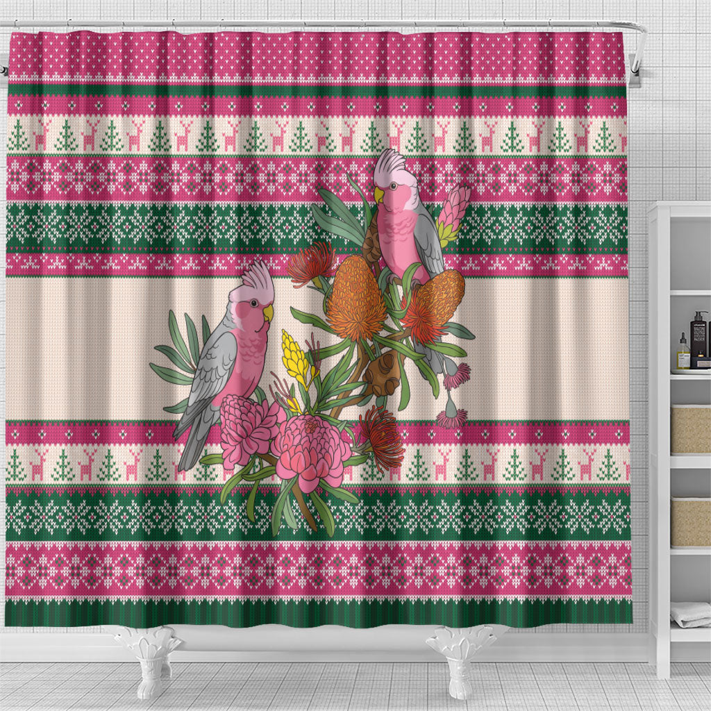 Aussie Galah Christmas Shower Curtain Festive Knitted Pattern Inspired