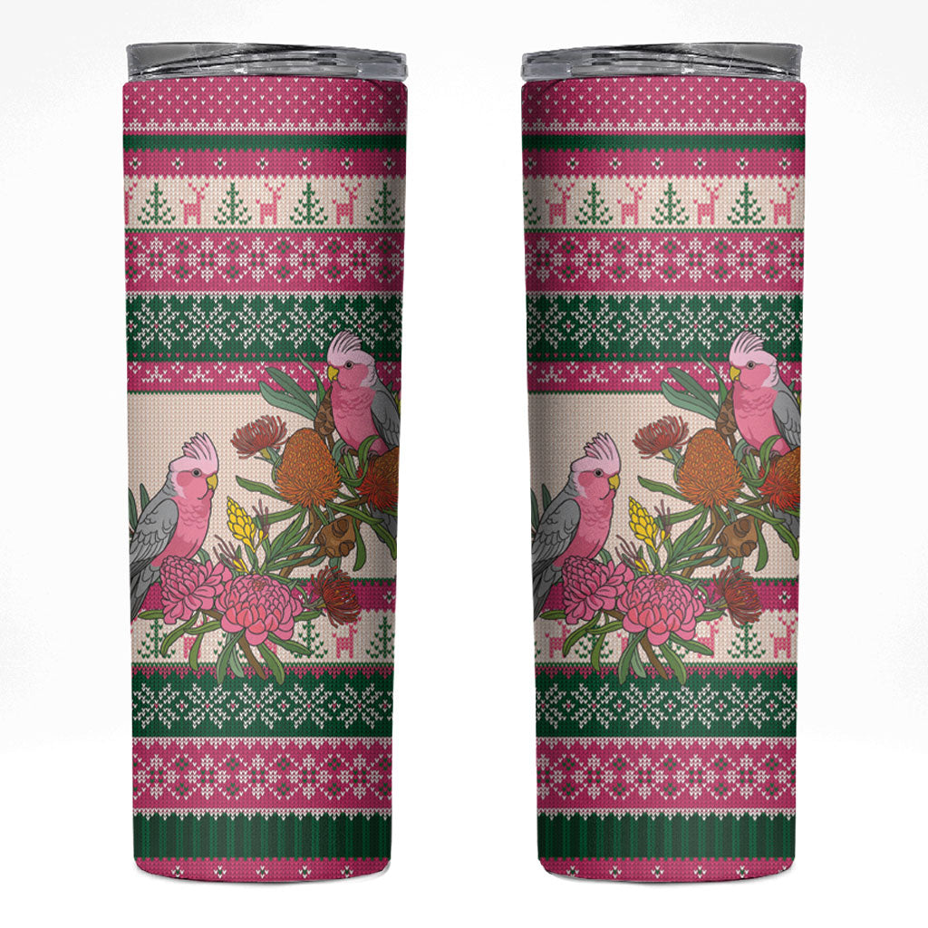 Aussie Galah Christmas Skinny Tumbler Festive Knitted Pattern Inspired