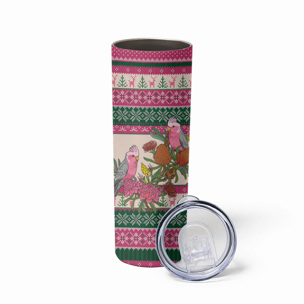Aussie Galah Christmas Skinny Tumbler Festive Knitted Pattern Inspired
