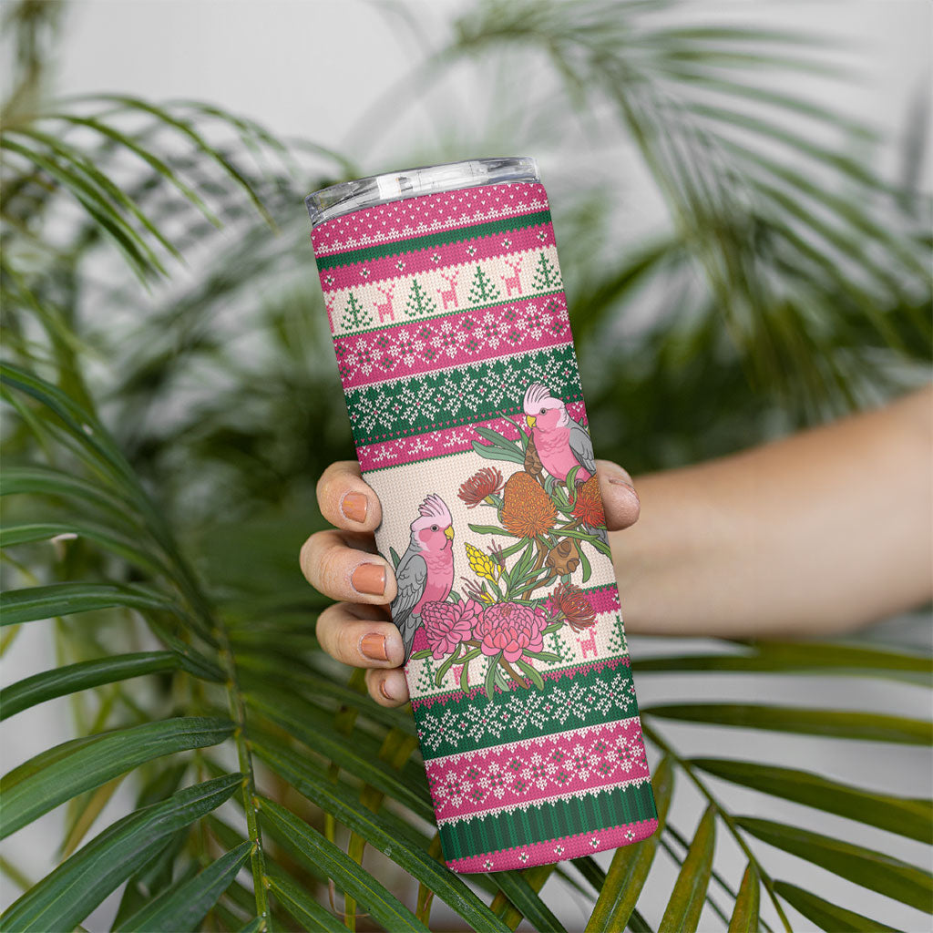 Aussie Galah Christmas Skinny Tumbler Festive Knitted Pattern Inspired