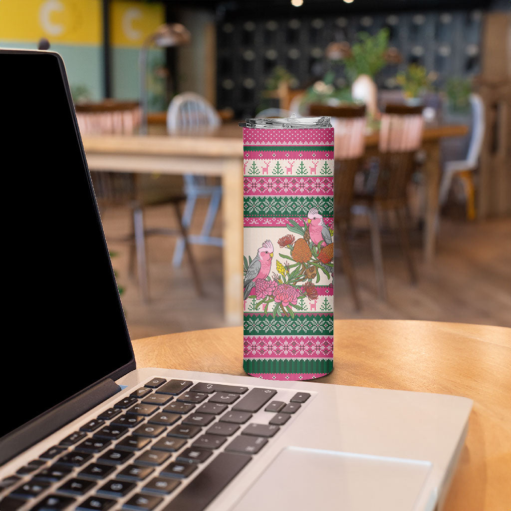 Aussie Galah Christmas Skinny Tumbler Festive Knitted Pattern Inspired