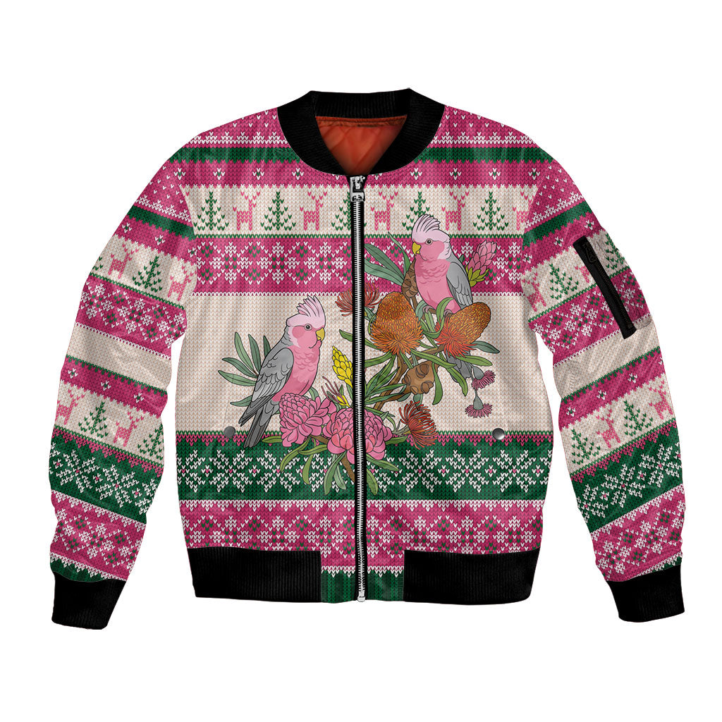Aussie Galah Christmas Sleeve Zip Bomber Jacket Festive Knitted Pattern Inspired