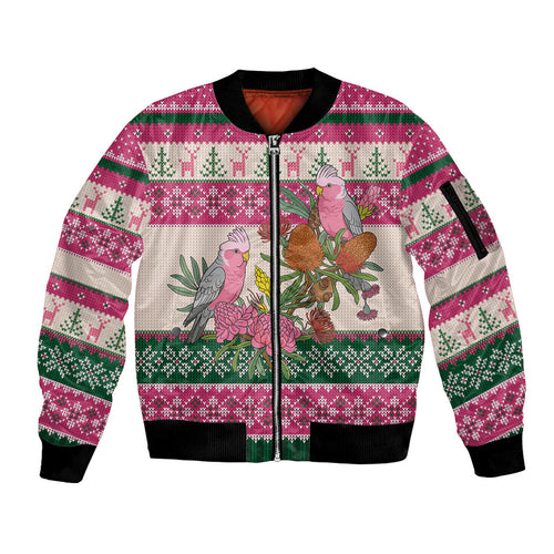 Aussie Galah Christmas Sleeve Zip Bomber Jacket Festive Knitted Pattern Inspired