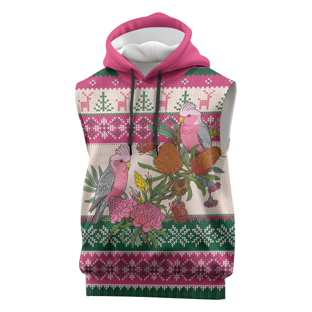 Aussie Galah Christmas Sleeveless Hoodie Festive Knitted Pattern Inspired