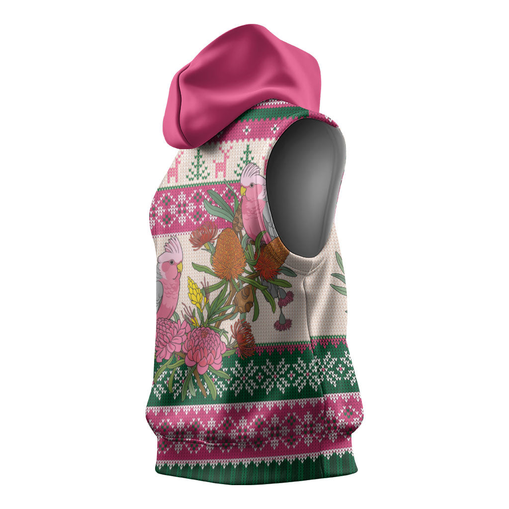 Aussie Galah Christmas Sleeveless Hoodie Festive Knitted Pattern Inspired