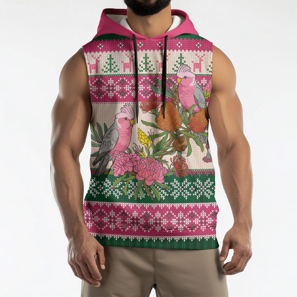 Aussie Galah Christmas Sleeveless Hoodie Festive Knitted Pattern Inspired