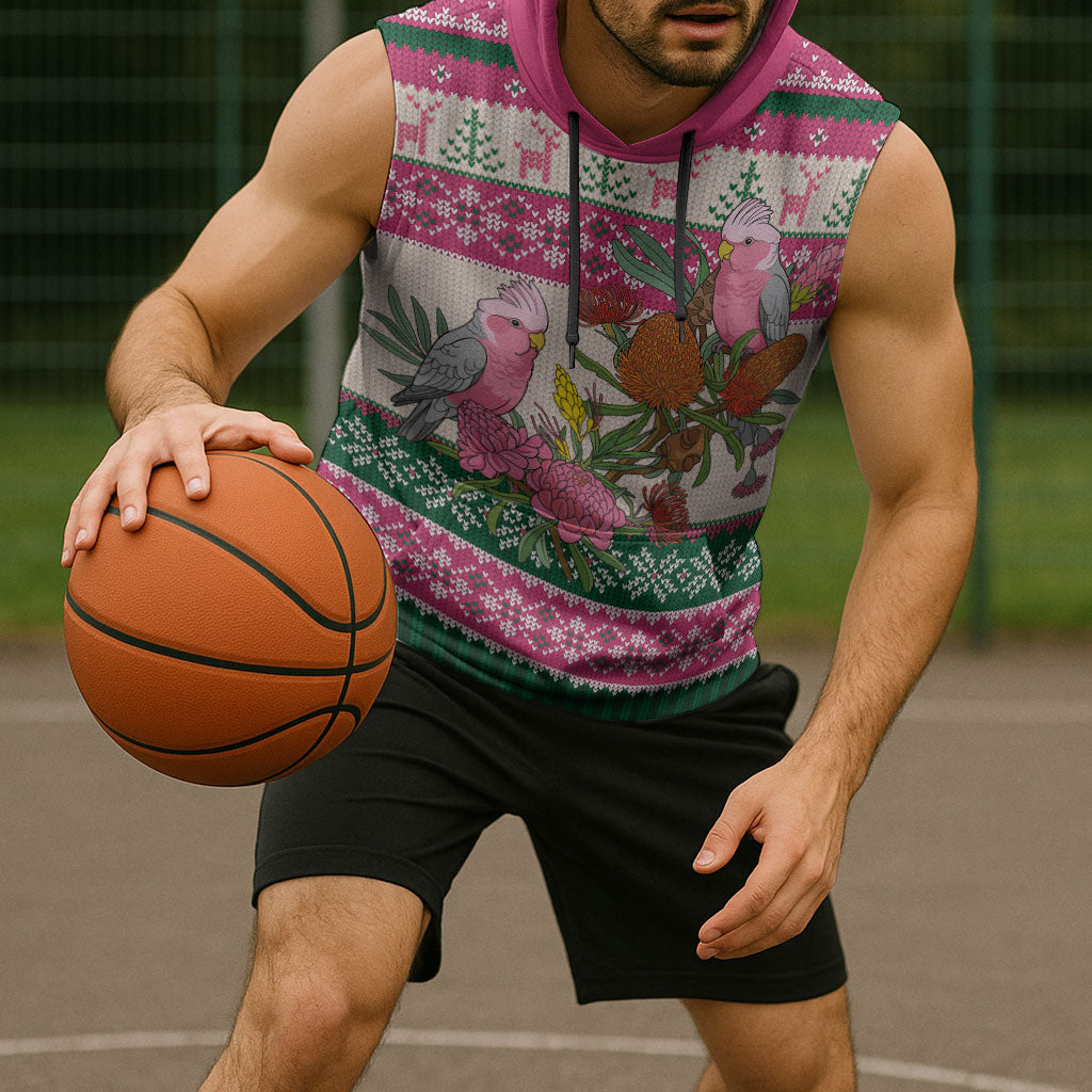 Aussie Galah Christmas Sleeveless Hoodie Festive Knitted Pattern Inspired