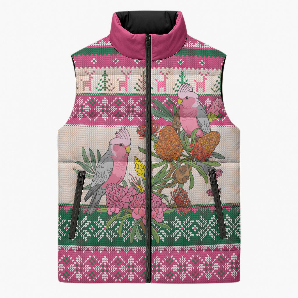 Aussie Galah Christmas Sleeveless Puffer Jacket Festive Knitted Pattern Inspired