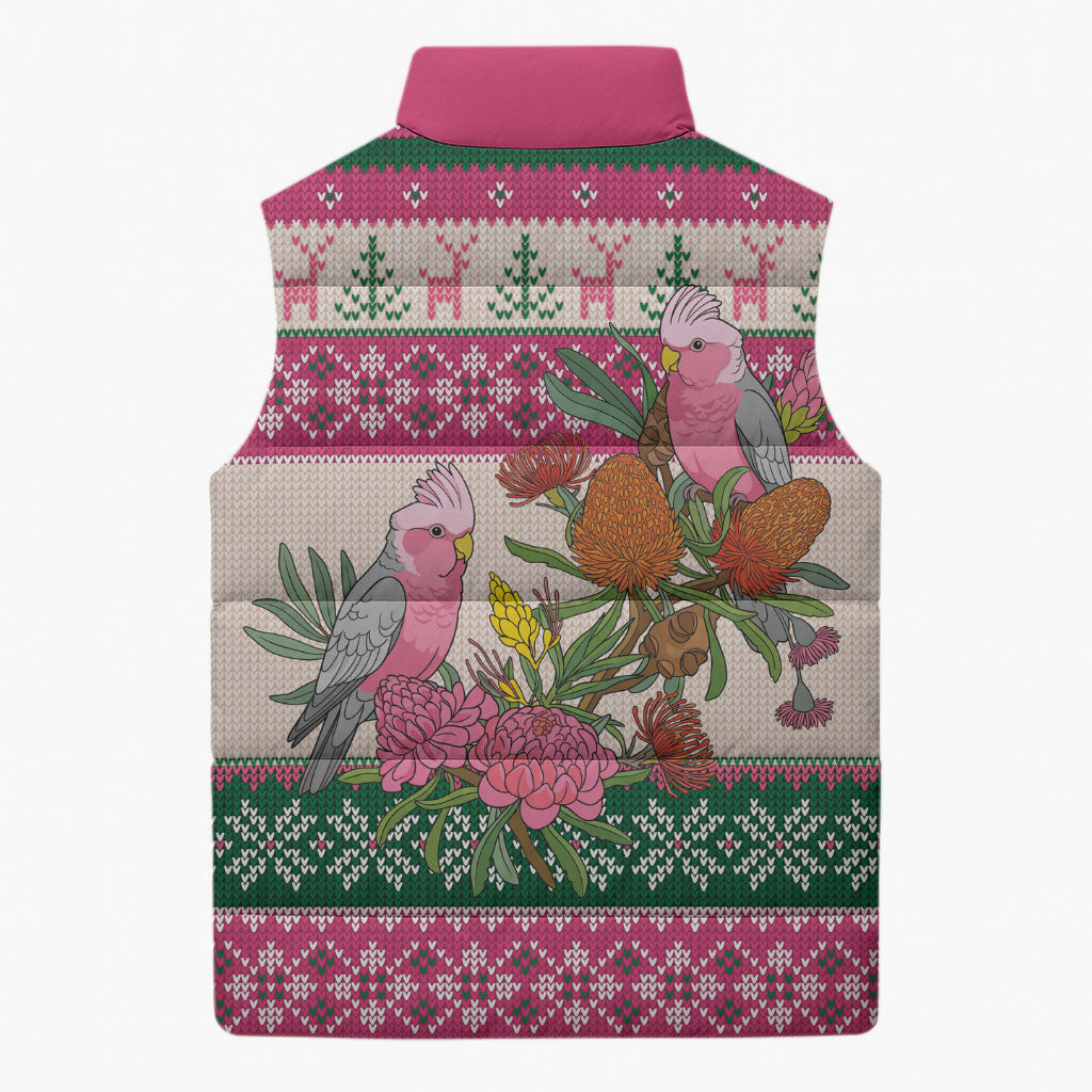 Aussie Galah Christmas Sleeveless Puffer Jacket Festive Knitted Pattern Inspired