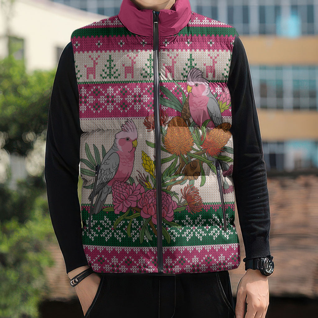 Aussie Galah Christmas Sleeveless Puffer Jacket Festive Knitted Pattern Inspired