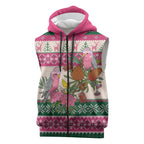Aussie Galah Christmas Sleeveless Zip Hoodie Festive Knitted Pattern Inspired