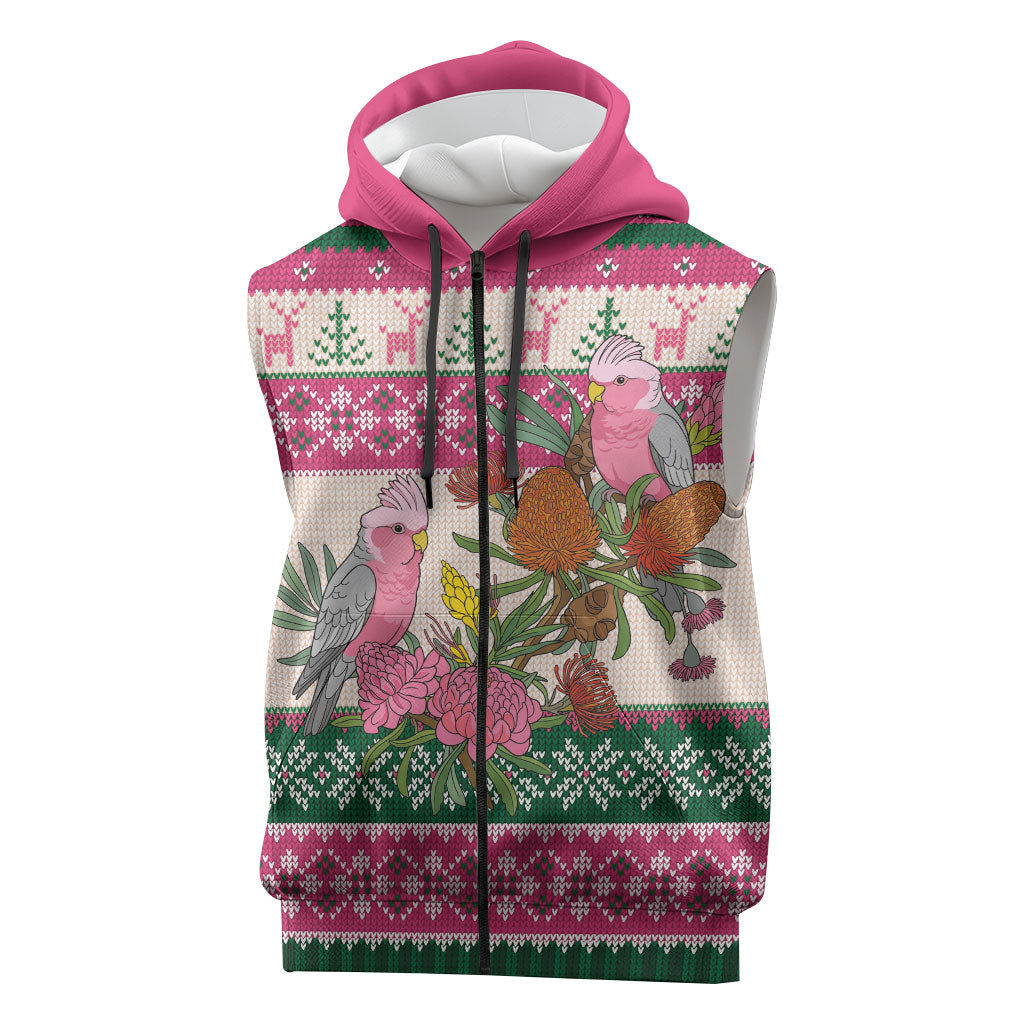 Aussie Galah Christmas Sleeveless Zip Hoodie Festive Knitted Pattern Inspired