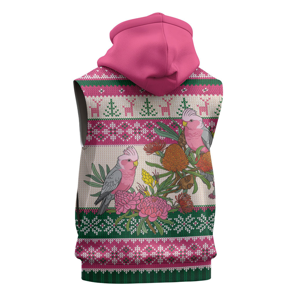 Aussie Galah Christmas Sleeveless Zip Hoodie Festive Knitted Pattern Inspired