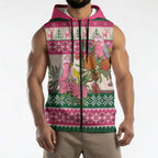 Aussie Galah Christmas Sleeveless Zip Hoodie Festive Knitted Pattern Inspired