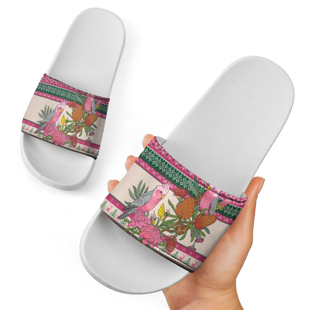 Aussie Galah Christmas Slide Sandals Festive Knitted Pattern Inspired
