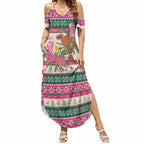 Aussie Galah Christmas Summer Maxi Dress Festive Knitted Pattern Inspired