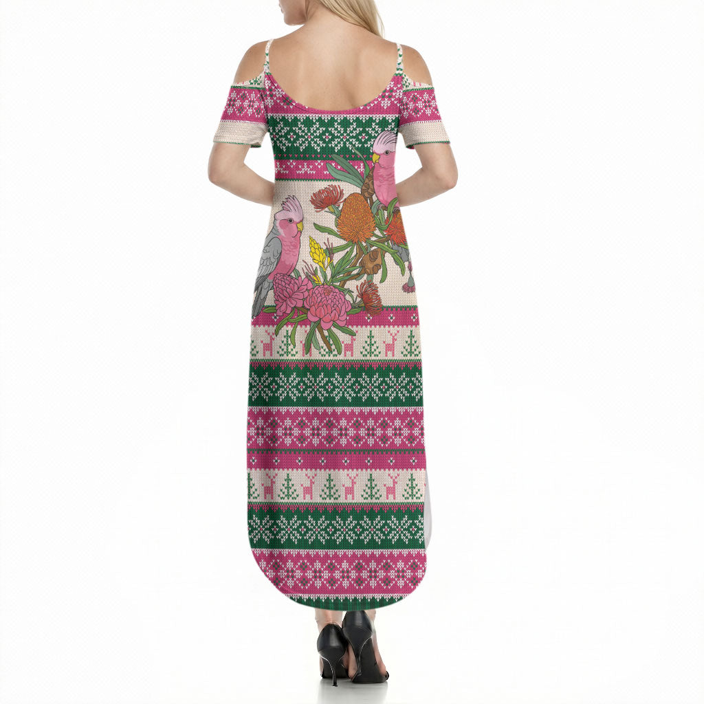 Aussie Galah Christmas Summer Maxi Dress Festive Knitted Pattern Inspired
