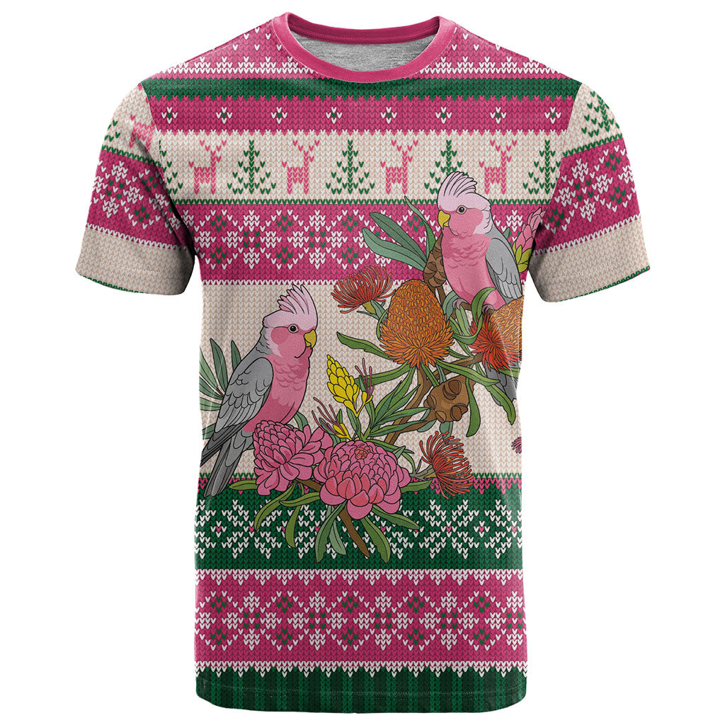 Aussie Galah Christmas T Shirt Festive Knitted Pattern Inspired