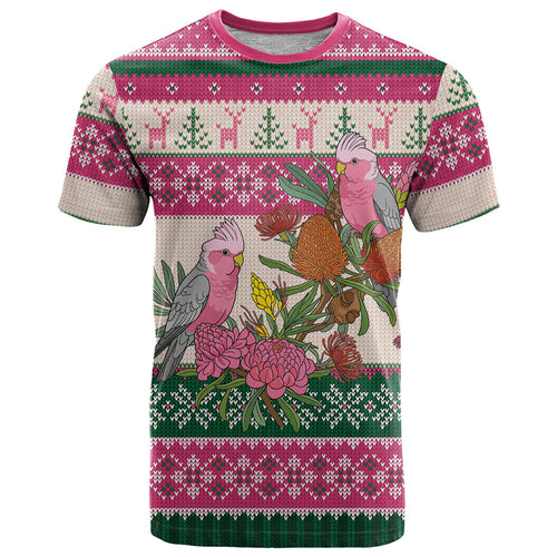 Aussie Galah Christmas T Shirt Festive Knitted Pattern Inspired