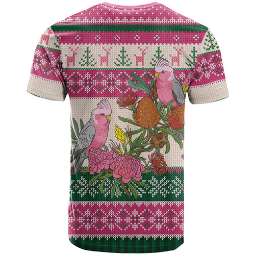 Aussie Galah Christmas T Shirt Festive Knitted Pattern Inspired
