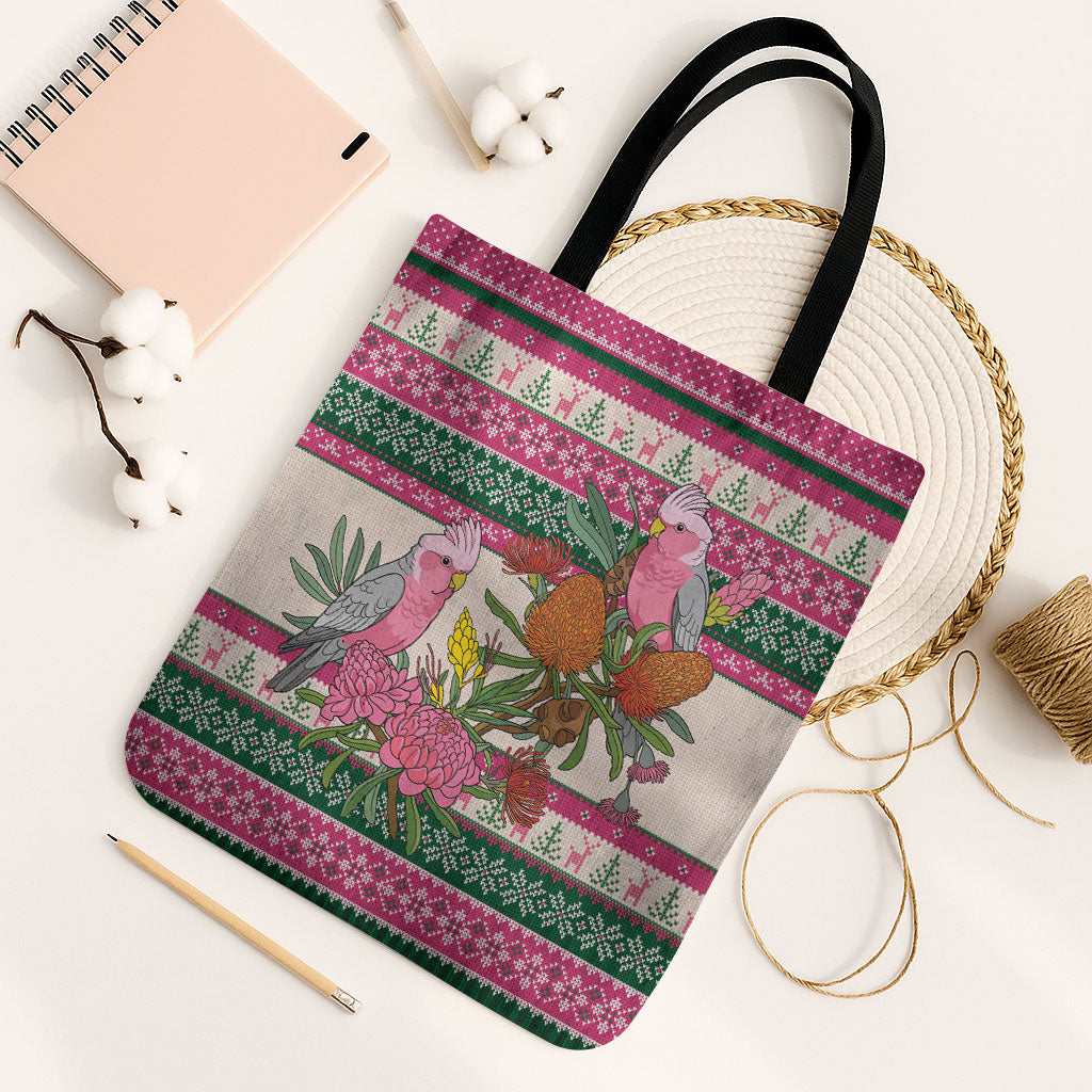 Aussie Galah Christmas Tote Bag Festive Knitted Pattern Inspired