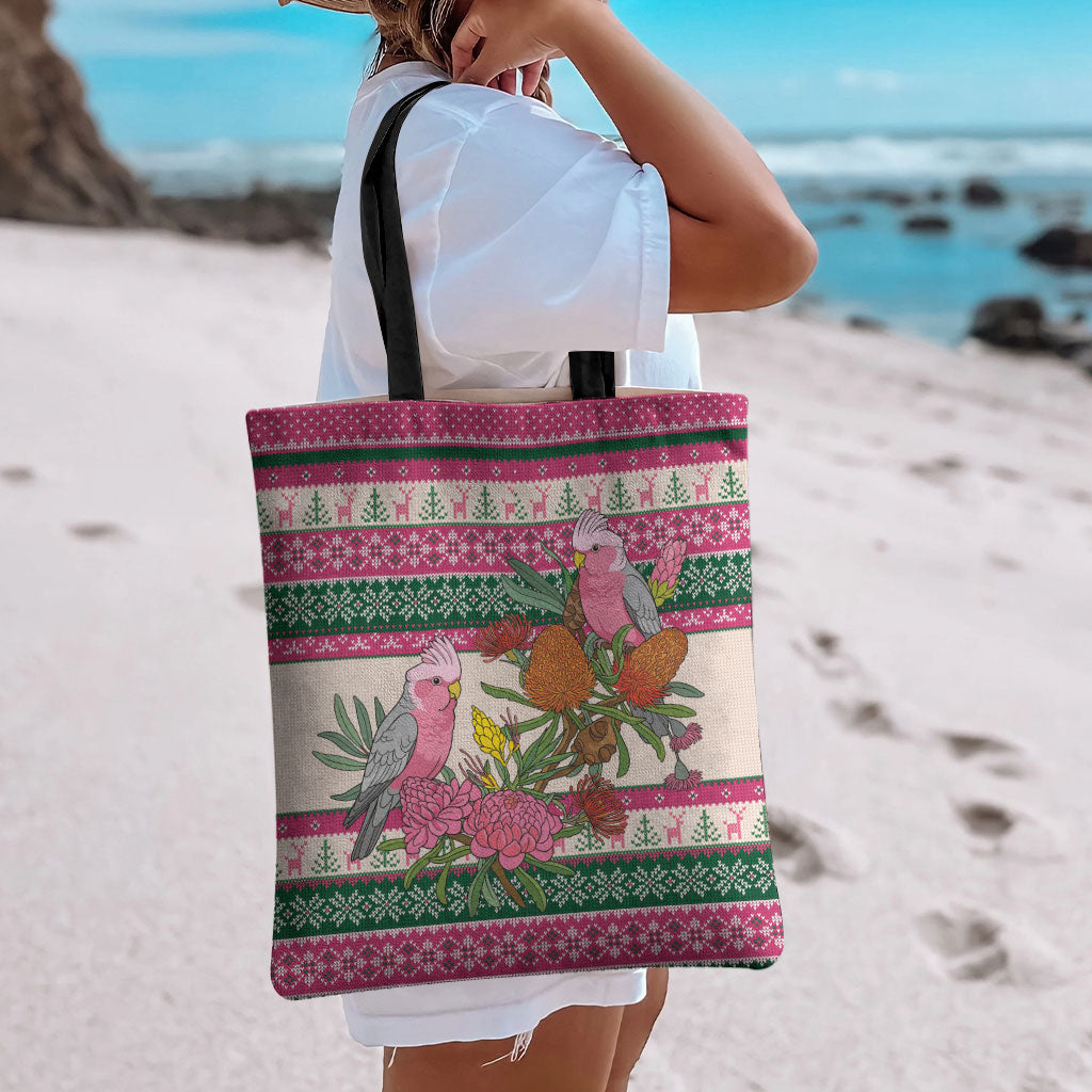 Aussie Galah Christmas Tote Bag Festive Knitted Pattern Inspired