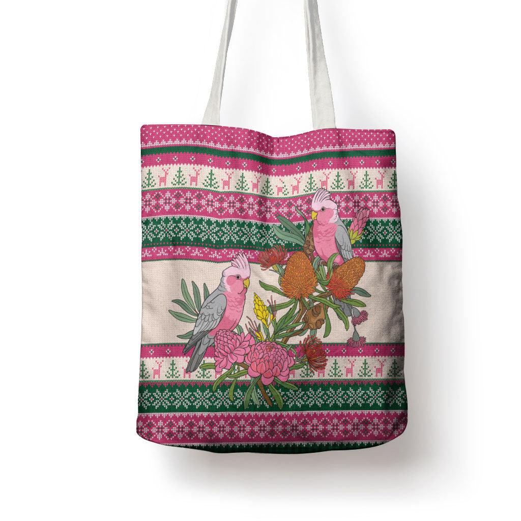 Aussie Galah Christmas Tote Bag Festive Knitted Pattern Inspired