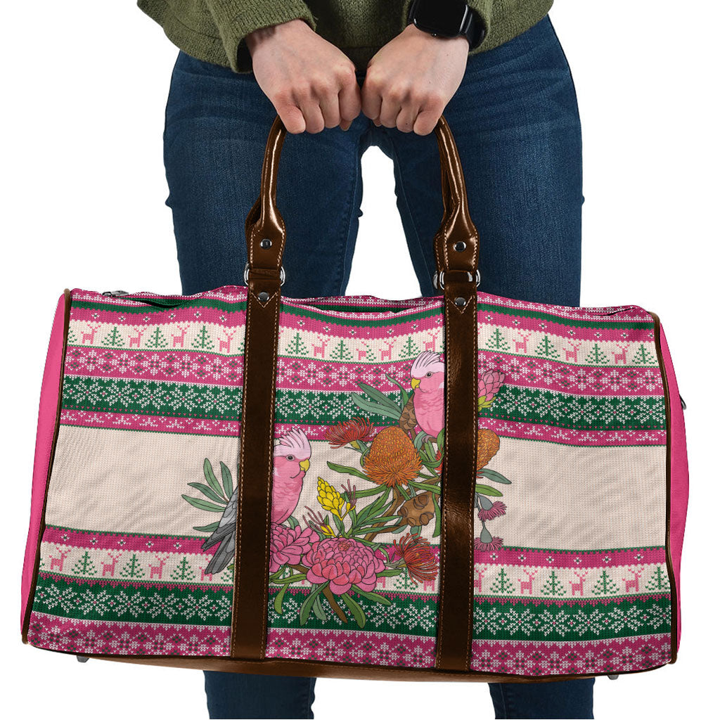 Aussie Galah Christmas Travel Bag Festive Knitted Pattern Inspired