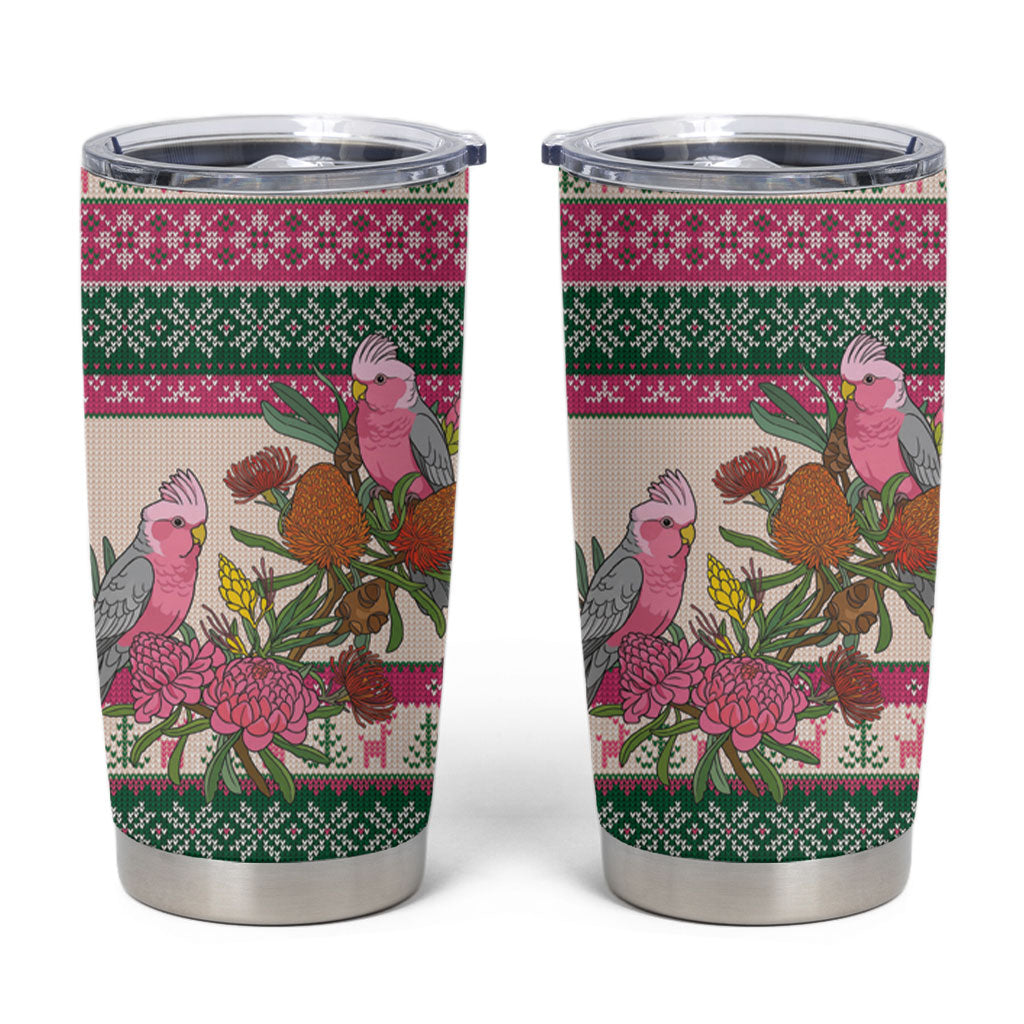 Aussie Galah Christmas Tumbler Cup Festive Knitted Pattern Inspired