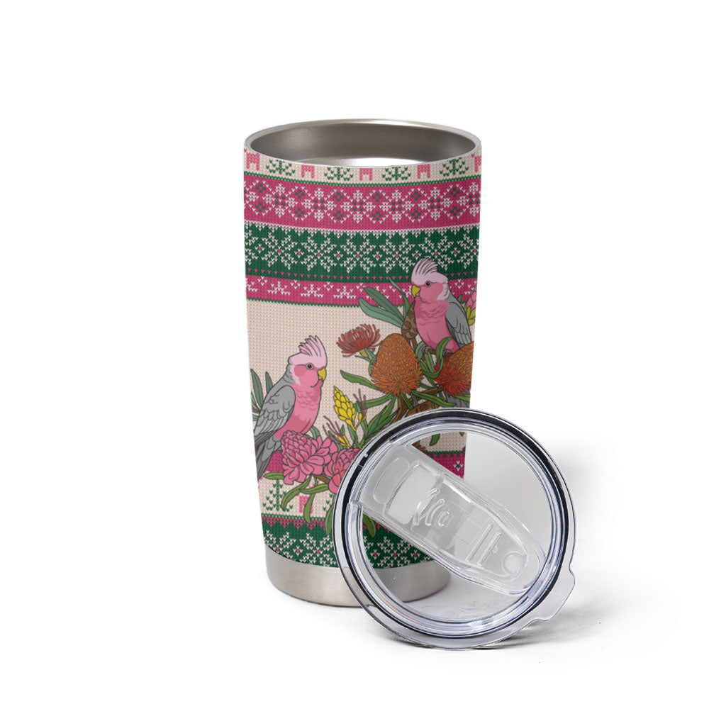 Aussie Galah Christmas Tumbler Cup Festive Knitted Pattern Inspired