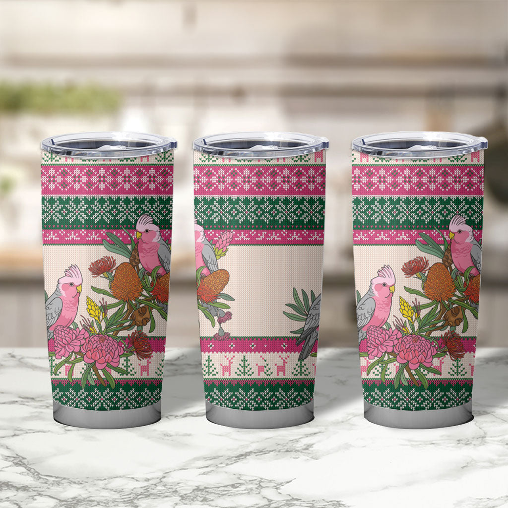 Aussie Galah Christmas Tumbler Cup Festive Knitted Pattern Inspired