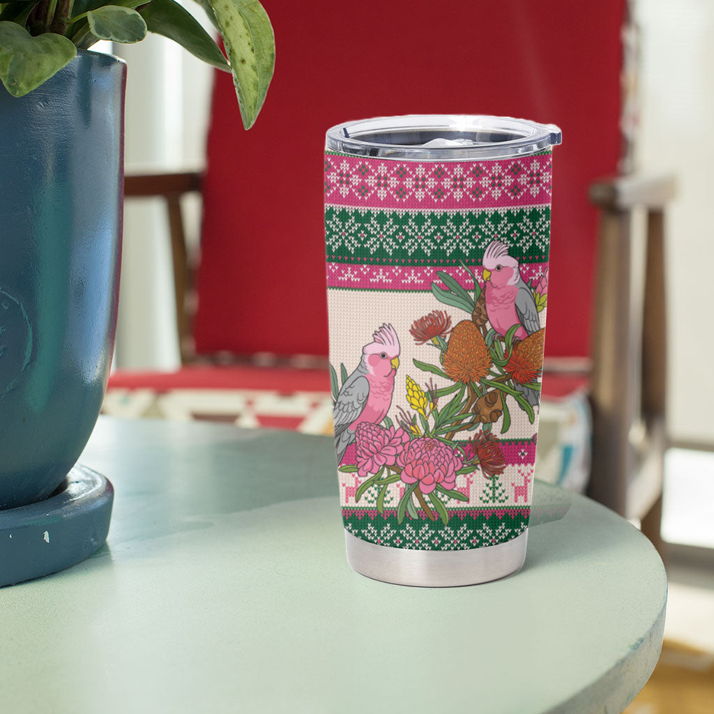 Aussie Galah Christmas Tumbler Cup Festive Knitted Pattern Inspired