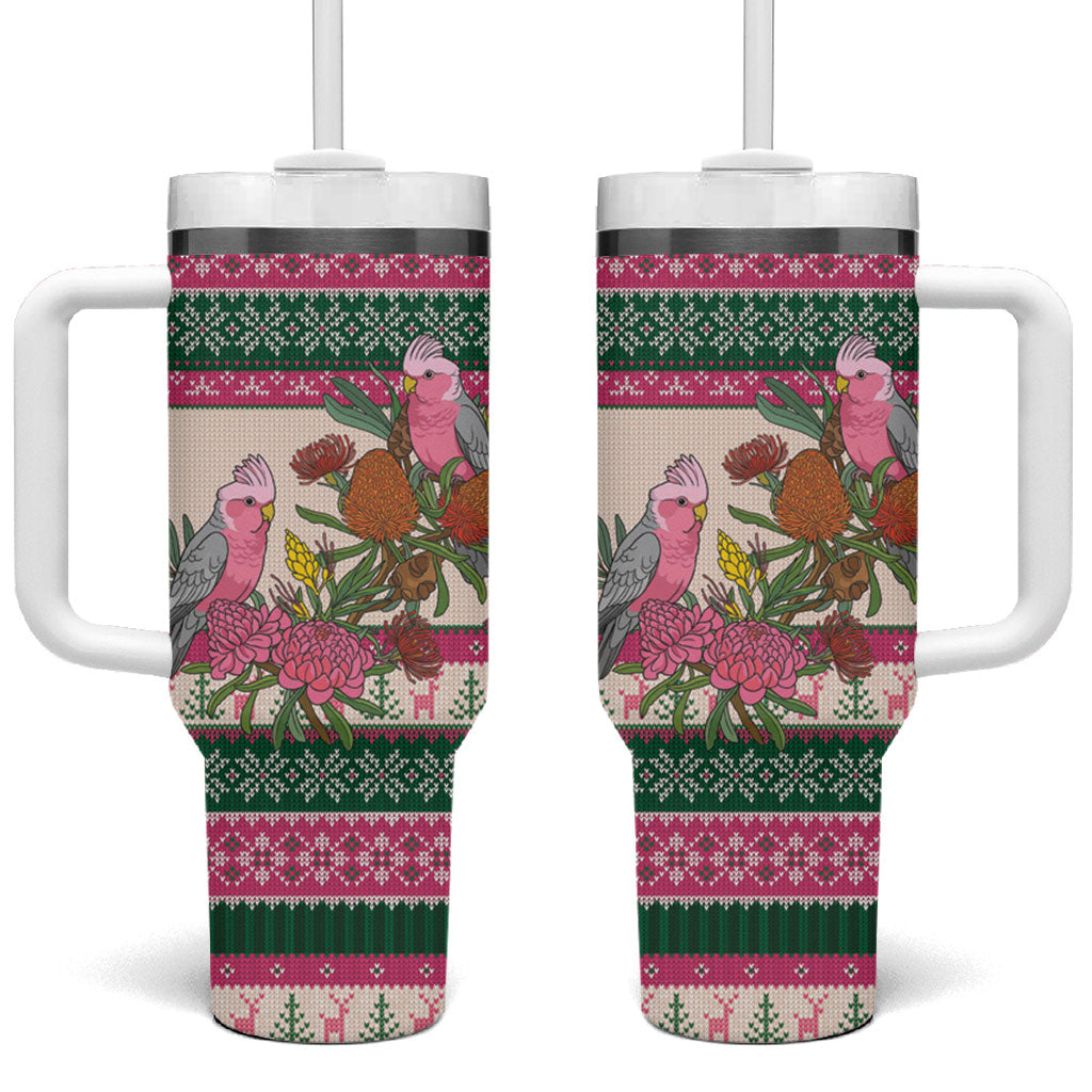 Aussie Galah Christmas Tumbler With Handle Festive Knitted Pattern Inspired